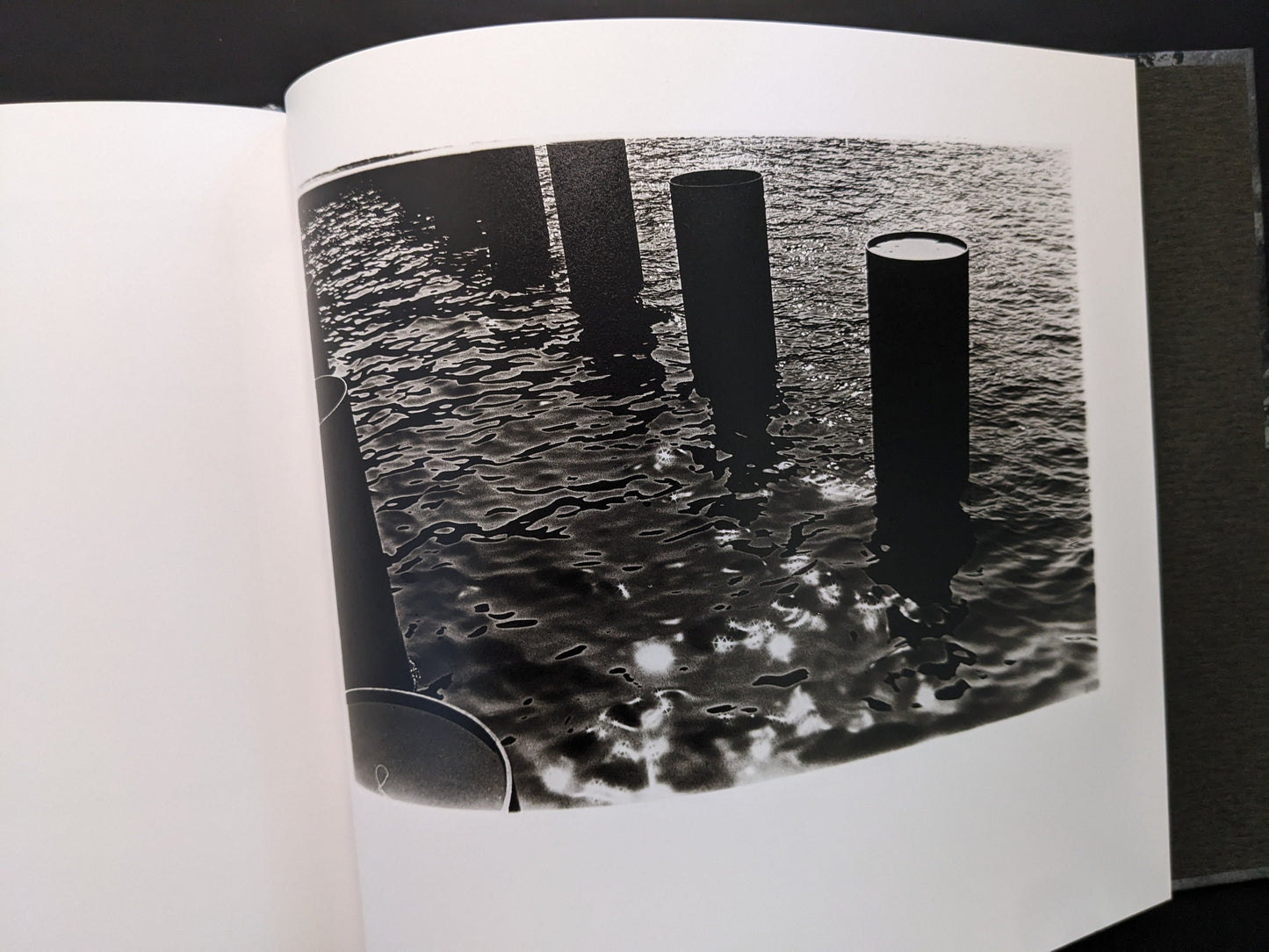 Experimental black and white photo of water reflections and columns by Daido Moriyama