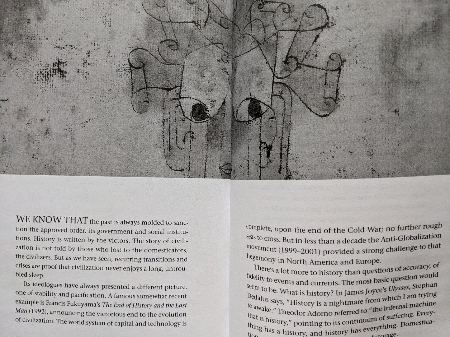 Spread from A People’s History of Civilization – Paul Klee's "Angelus Novus" and reflection on history and anti-globalization