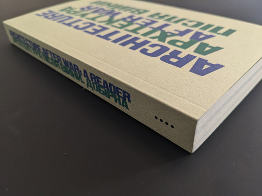 Book spine of "Architecture After War", showing title in English and Ukrainian.