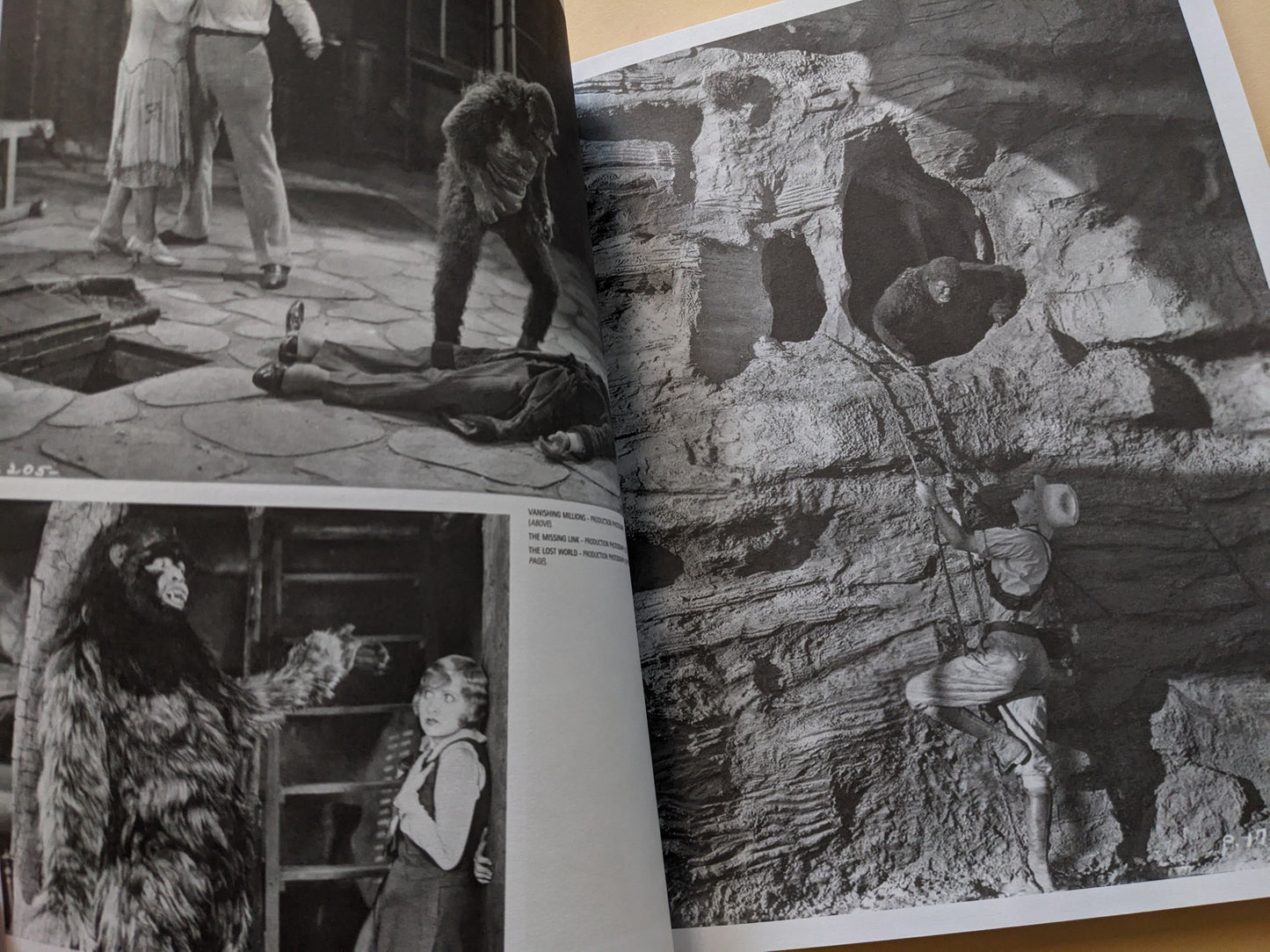 Interior page of 'Beasts and Beauties' showing rare stills from vintage ape horror films