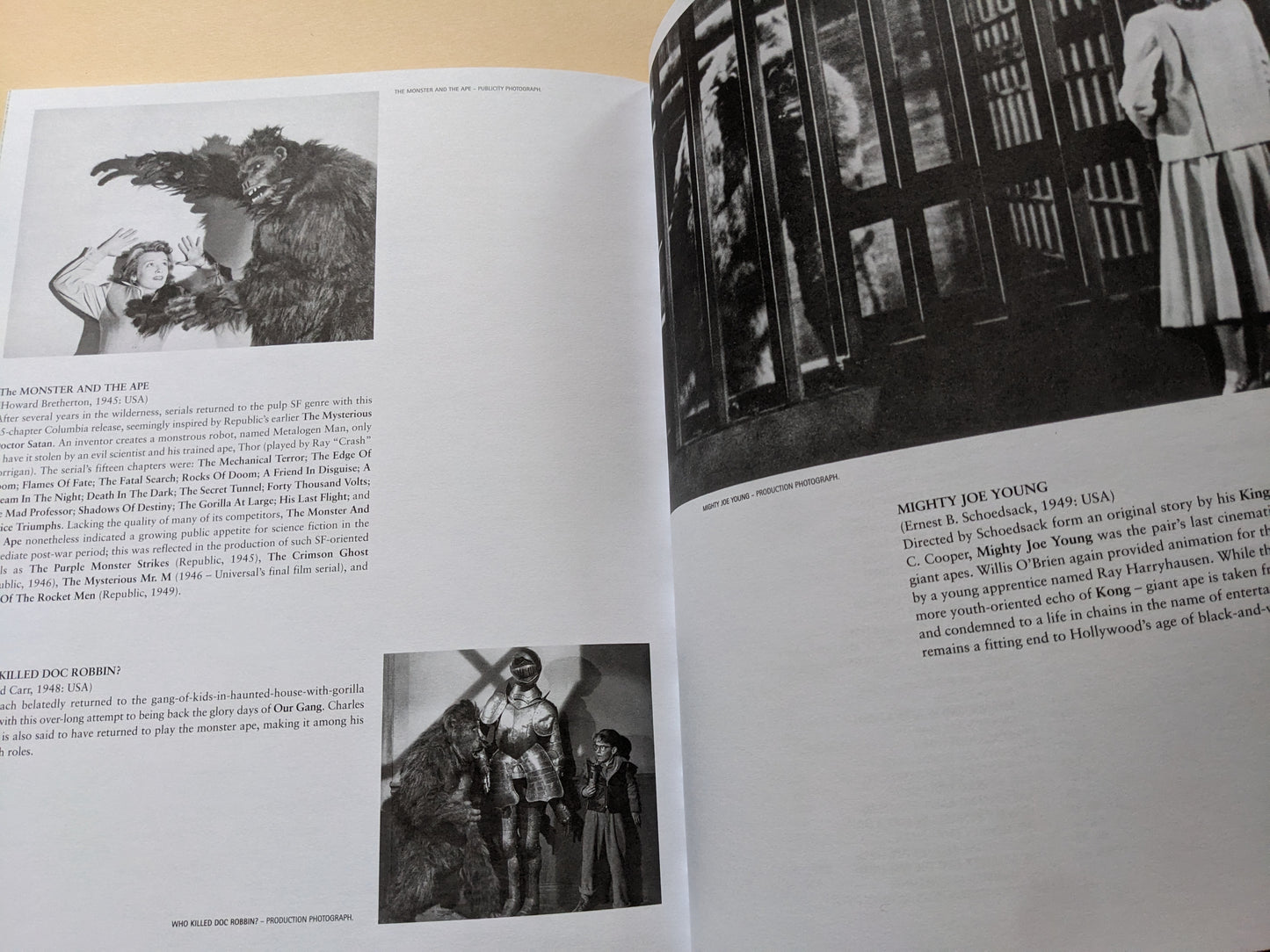 Interior page of 'Beasts and Beauties' showing rare stills from vintage ape horror films