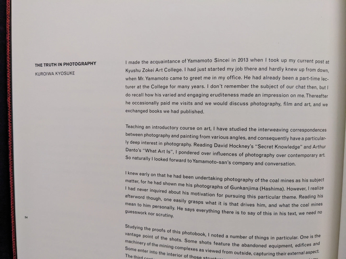 Introductory text page of Berg Werk by Sincei Yamamoto with essay “The Truth in Photography”