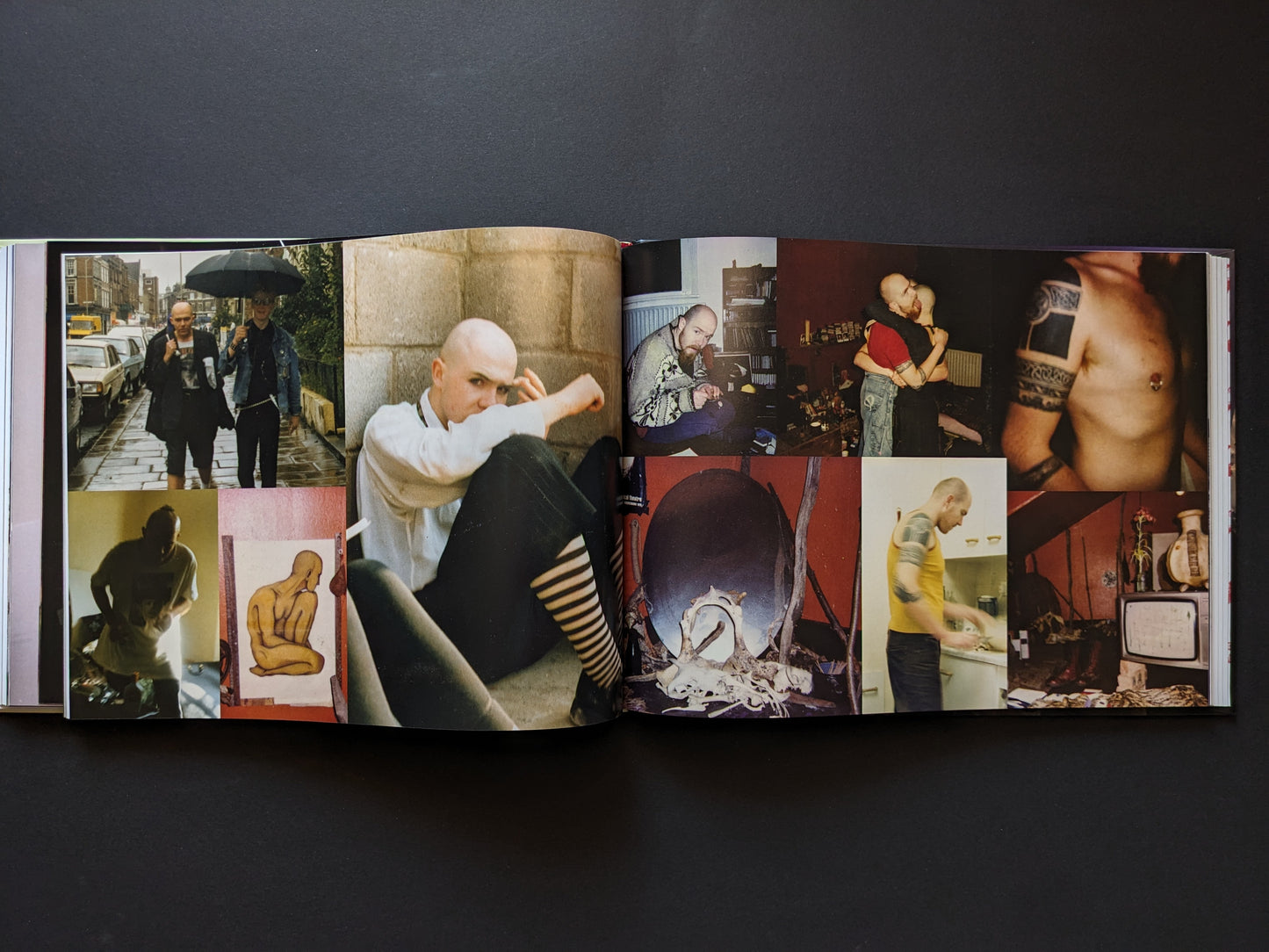 Intimate photo collage of Ian Johnstone, his tattoos, private life, and living spaces
