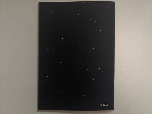 Back cover of Crystal Bone Drive by Tetsunori Tawaraya – minimalist starfield design with printed price (€13,00)