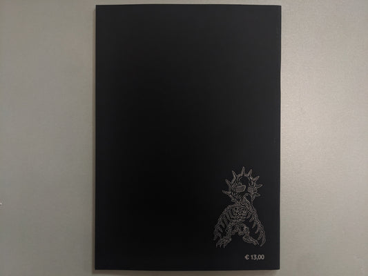 Back cover of Dimensional Flats by Tetsunori Tawaraya – black background with skeletal mutant and printed price (€13,00)