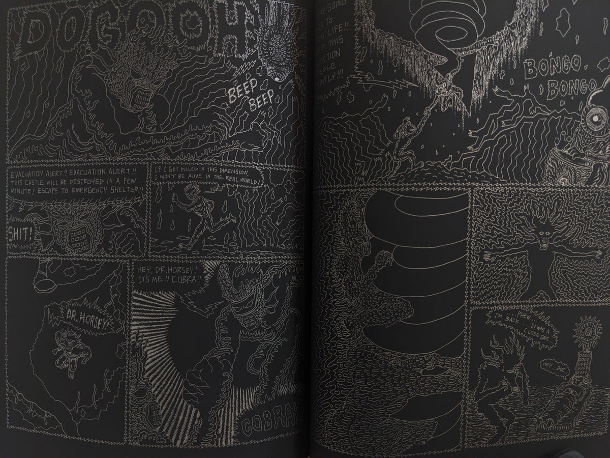 Action spread with evacuation alert, dimensional portals, and mutant emergency scenes.