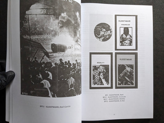 Interior spread with a Kleistwahr release page and cassette cover reproductions.