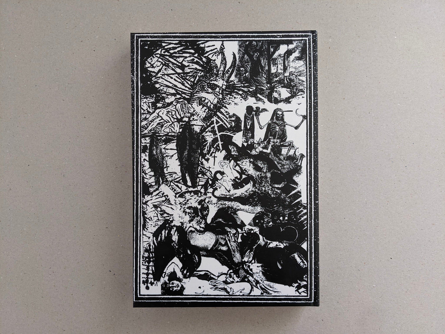 Back cover of GIFTNÅLEN no 1 by Kristian Olsson, dense black-and-white collage-style artwork.