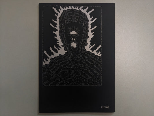 Back cover of Grayworld by Tetsunori Tawaraya featuring silver illustration on black with monstrous face and €13,00 price.