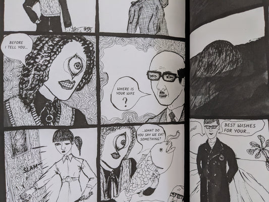 Interior page from 'Heartbreak Reincarnation' featuring surreal characters and dialogue