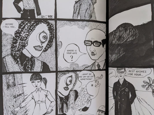 Interior page from 'Heartbreak Reincarnation' featuring surreal characters and dialogue
