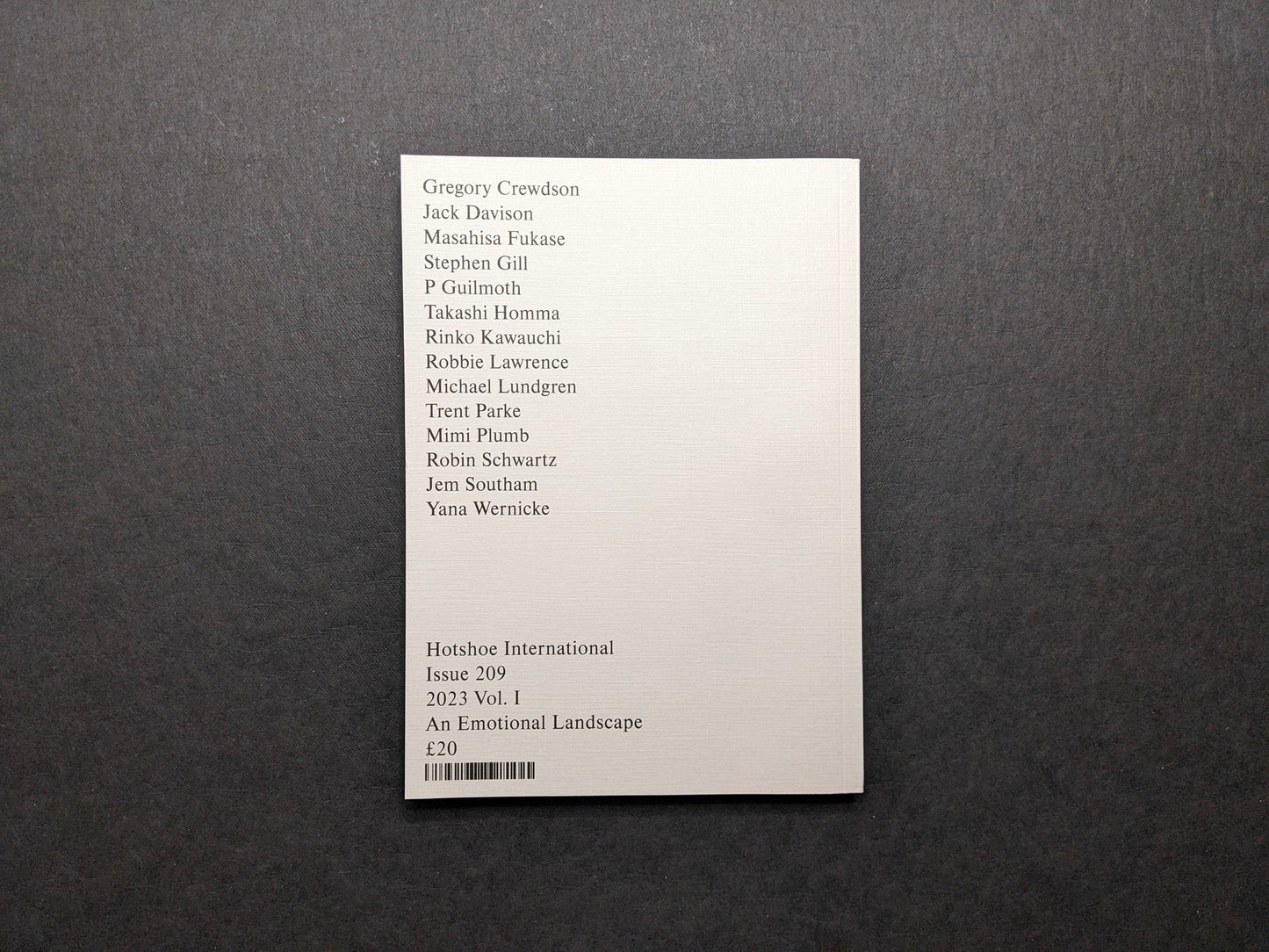 Back cover of Hotshoe Issue 209, listing featured photographers and issue details.