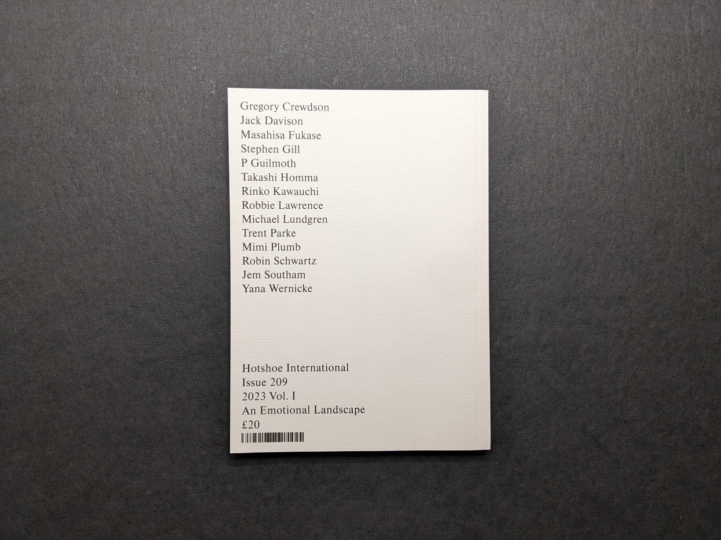 Back cover of Hotshoe Issue 209 listing featured photographers and issue details.