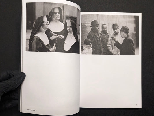 Inside spread from Hotshoe Issue 214 showing Stephen Shore’s early black-and-white photographs of nuns and a street conversation.