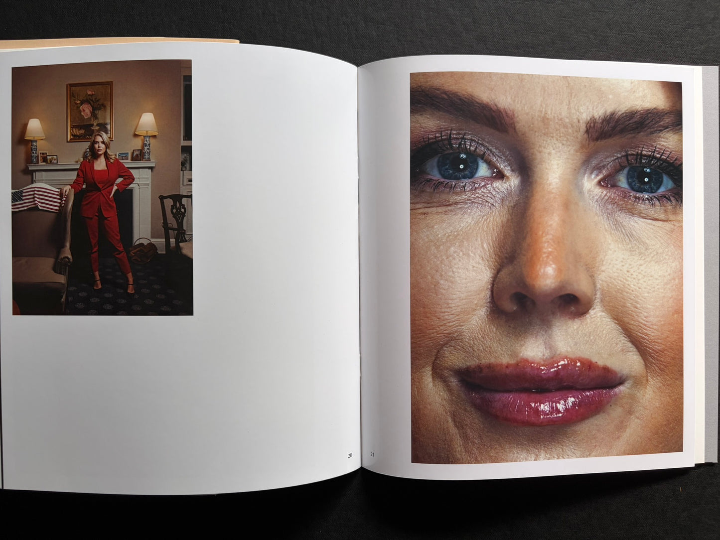 Index by Christopher Anderson, spread with a portrait on the left and a close-up face on the right.