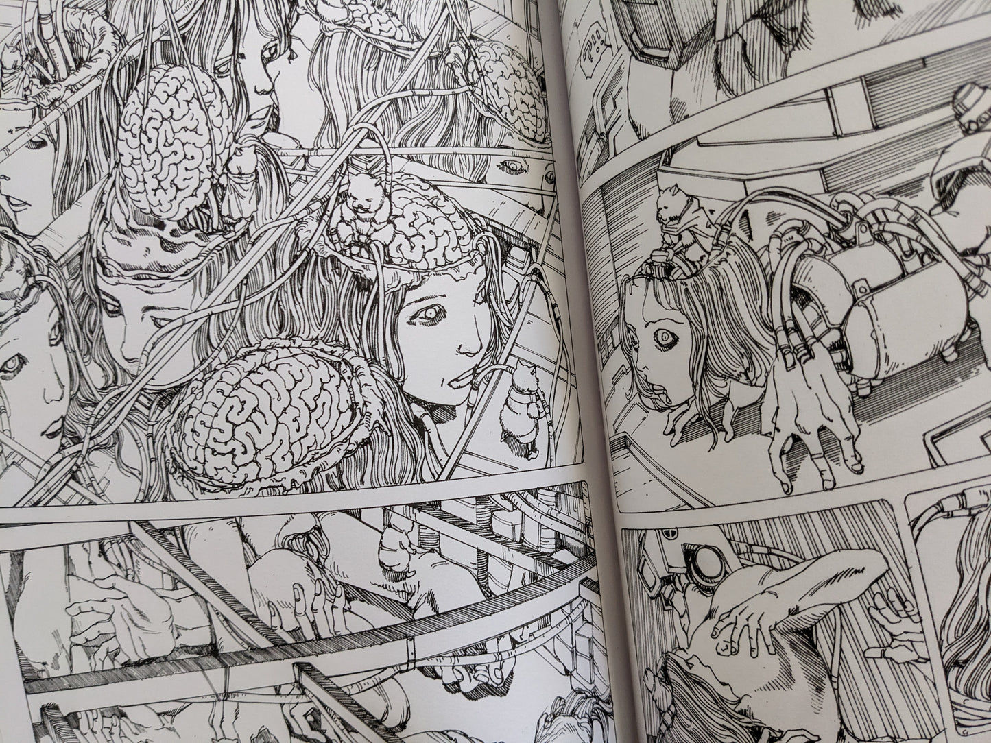 Panel from Shintaro Kago’s manga showing surreal surgery and brain dissection