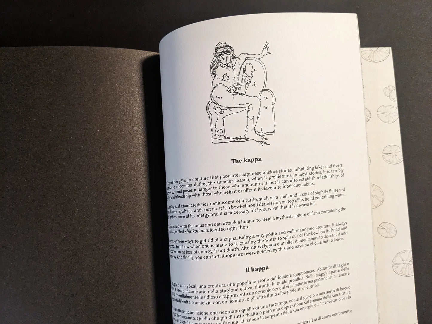 Kappa Notebook: Deep Water — appendix page describing the kappa yokai in English and Italian