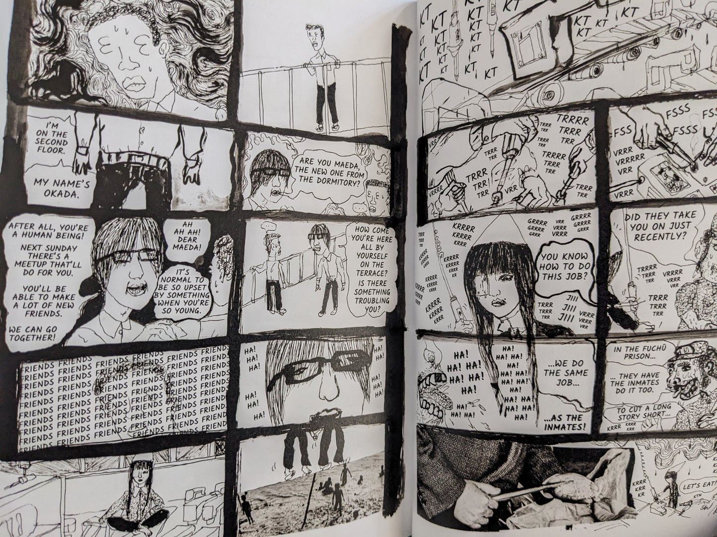 Interior page from "KSKHH" featuring dialogue-driven comic panels in Ichiba’s grotesque style