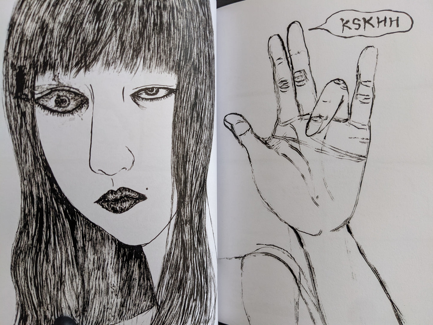 Final page from "KSKHH" showing an intense close-up portrait and surreal gestures