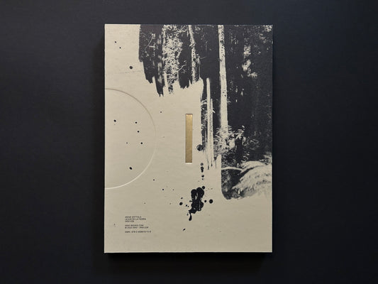 Front cover of Lejos De La Tierra by Irene Zottola, with monochrome collage imagery and a vertical gold foil detail