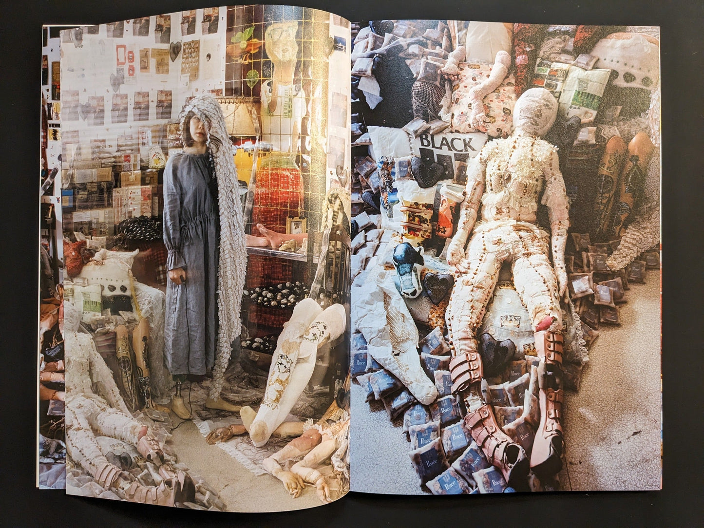 Self-portrait of Mari Katayama within her textile installation Tree of Life from Synthesis (MACK, 2025).