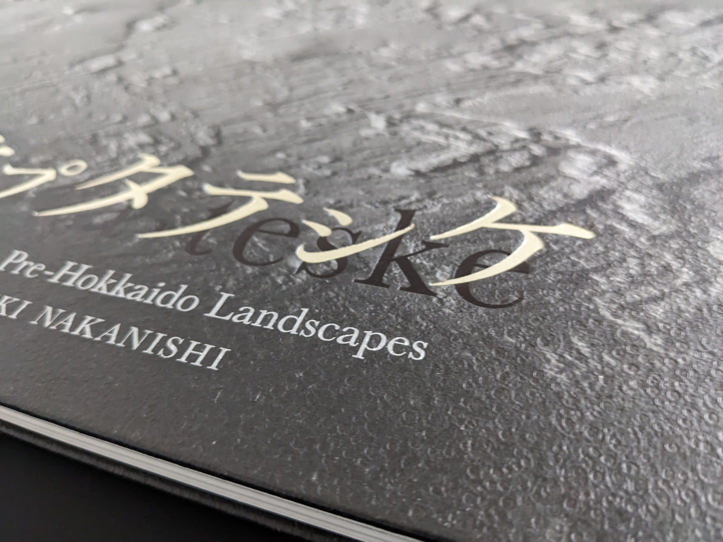 Embossed spine detail of 'New Land' hardcover photobook