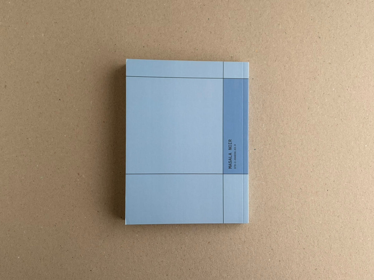 New Wave / Post-Punk Graphics (1980-2000) back cover, pale blue with black grid lines and Masala Noir text
