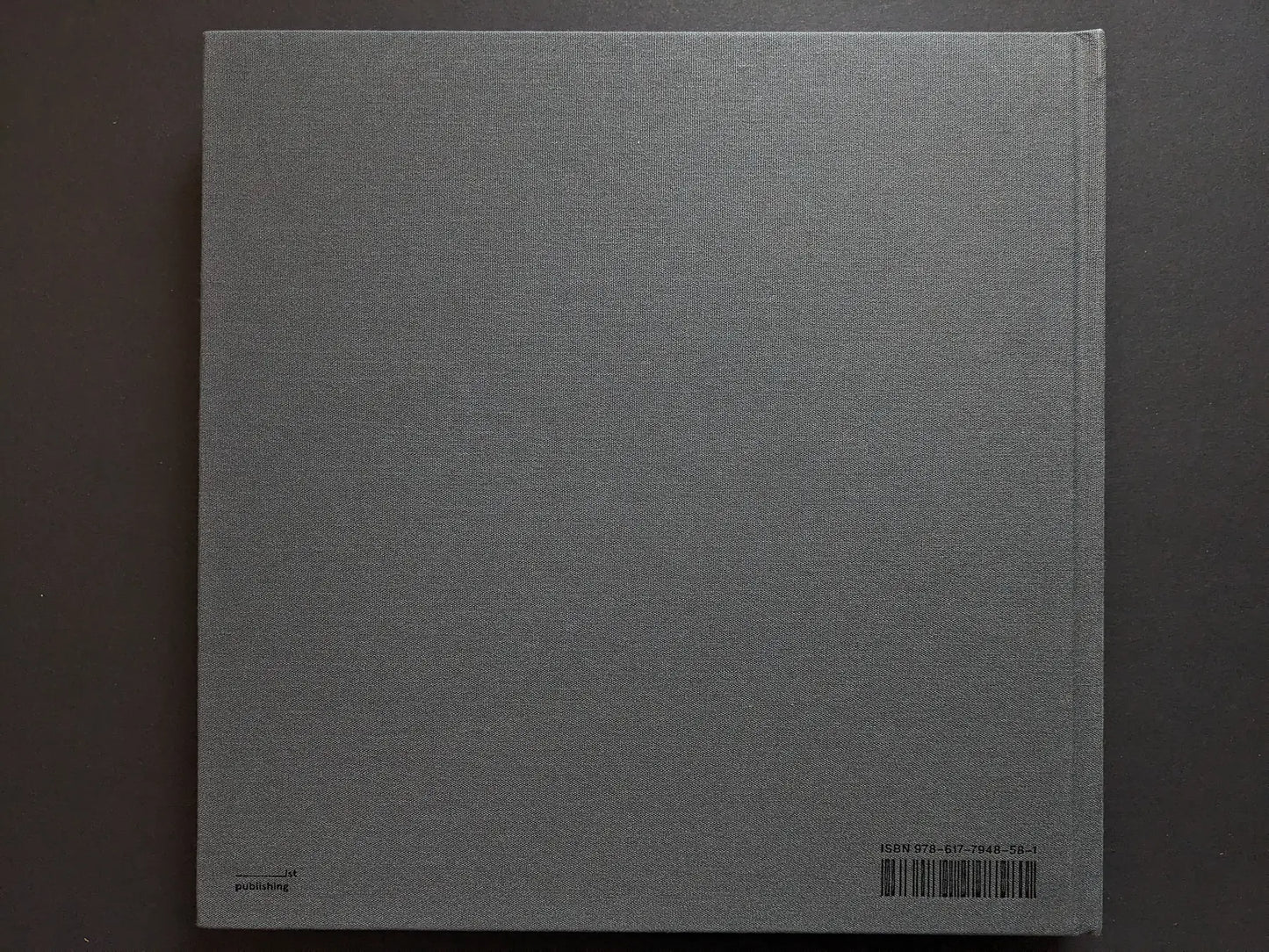 Back cover of Oleksandr Glyadyelov photobook, plain grey cloth hardcover by IST Publishing.