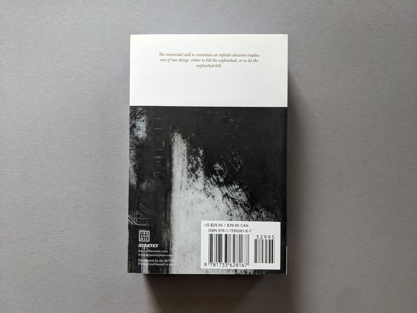 Back cover of Omnicide II showing publisher details and a quote about the omnicidal will.