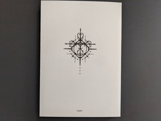Back cover of the book 'Parasite Moon Orchestra' by Ghaaro, featuring a symmetrical sigil in black.