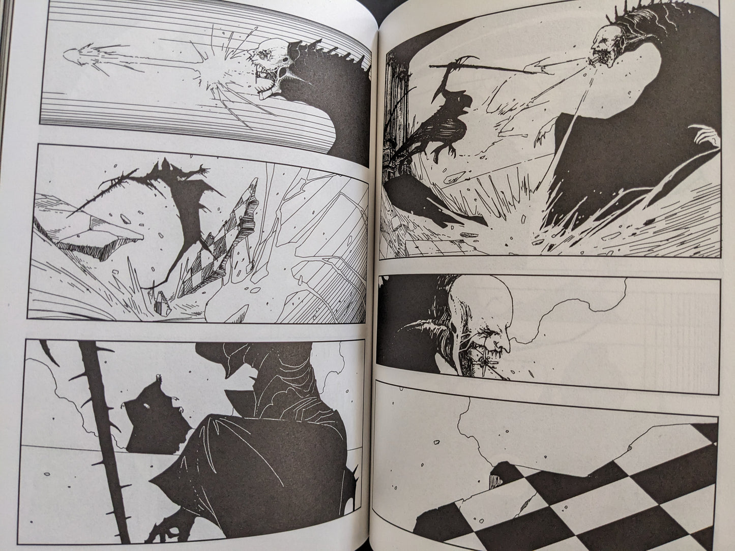 Action sequence in 'Parasite Moon Orchestra' featuring violent confrontation between surreal characters.