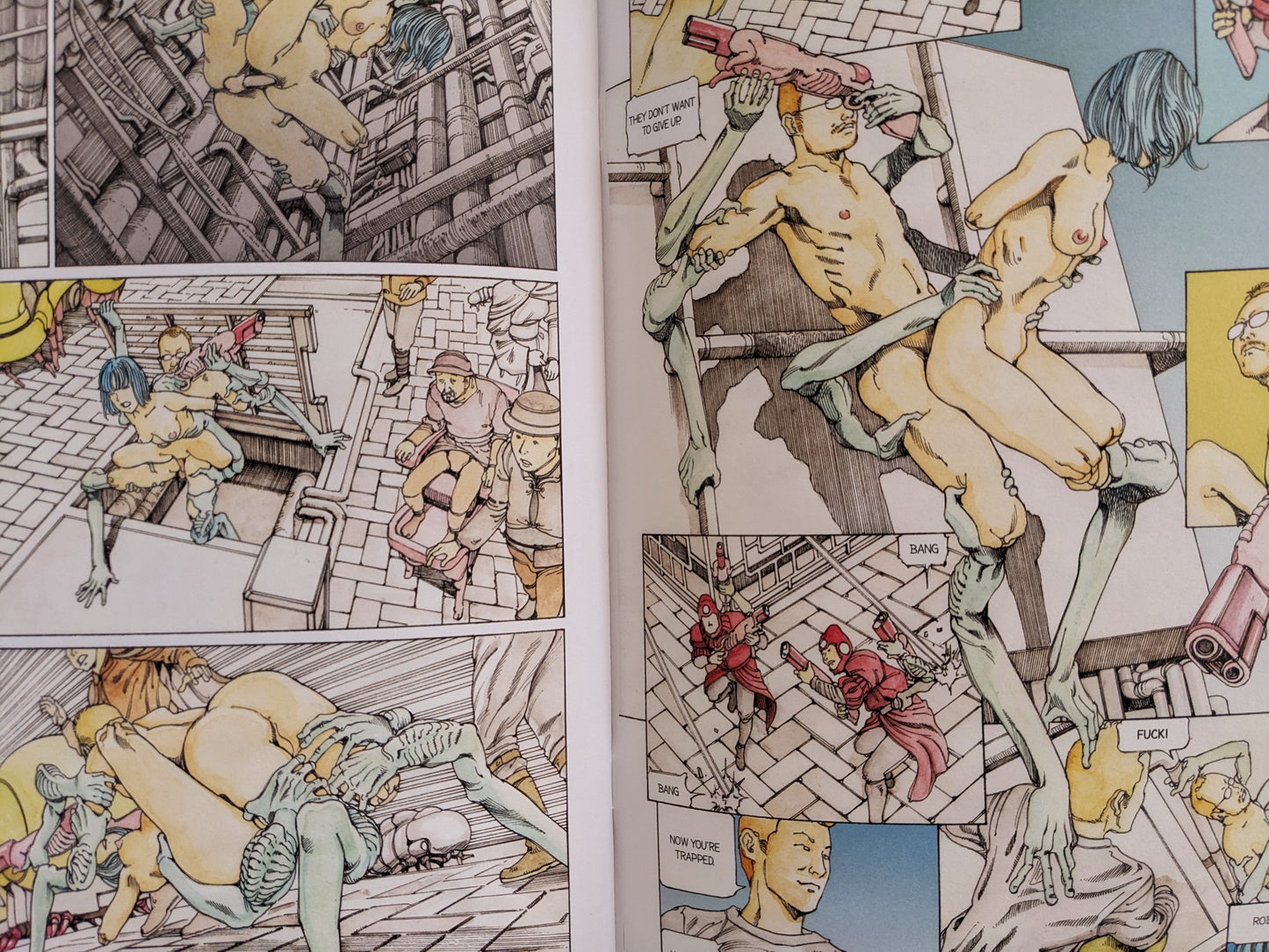 Scene from "Parasitic City #0.1" featuring characters engaged in explicit parasitic interactions on a dystopian street.