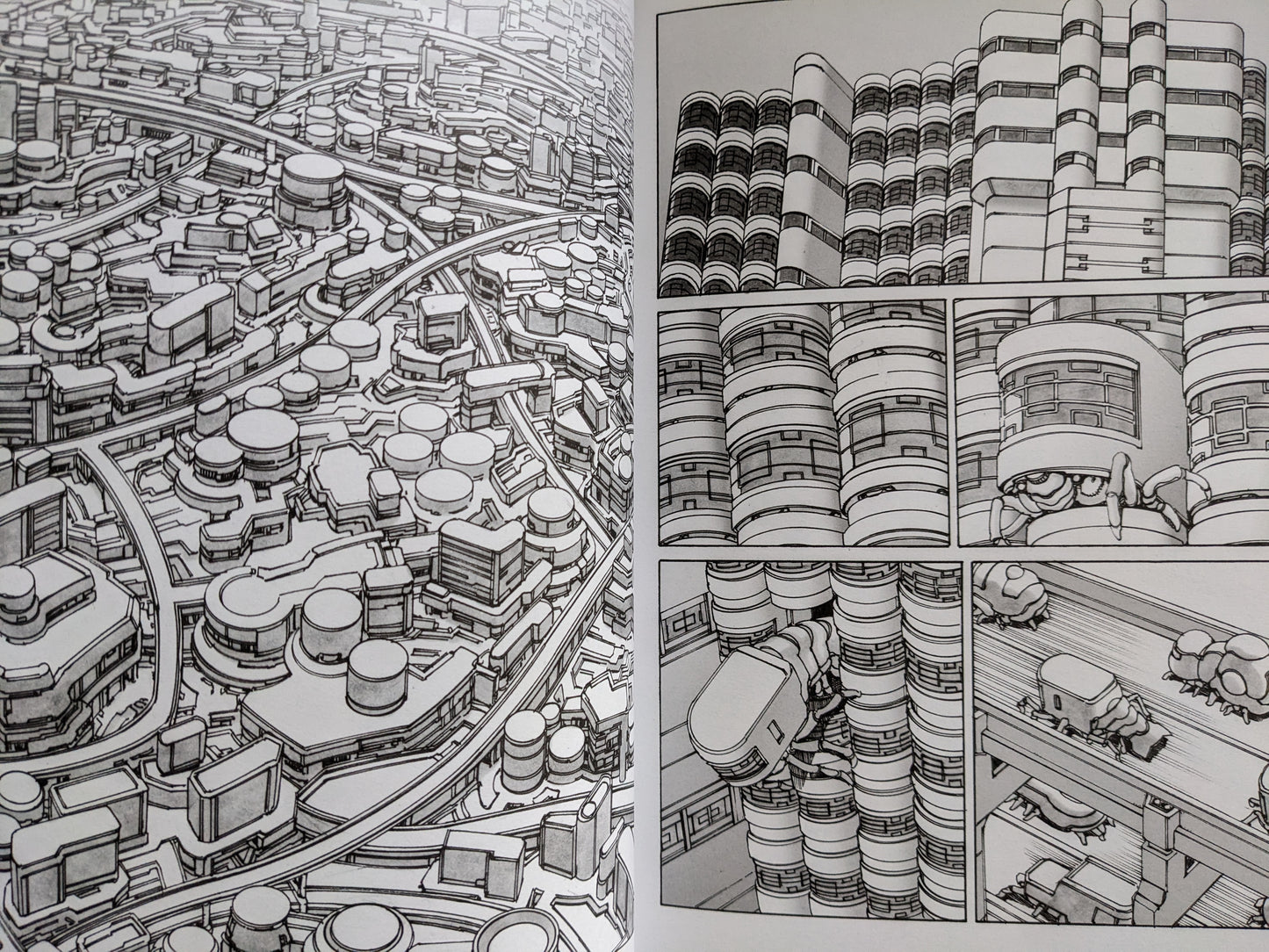Highly detailed dystopian cityscape depicting futuristic architecture and mechanical parasites integrated into urban life
