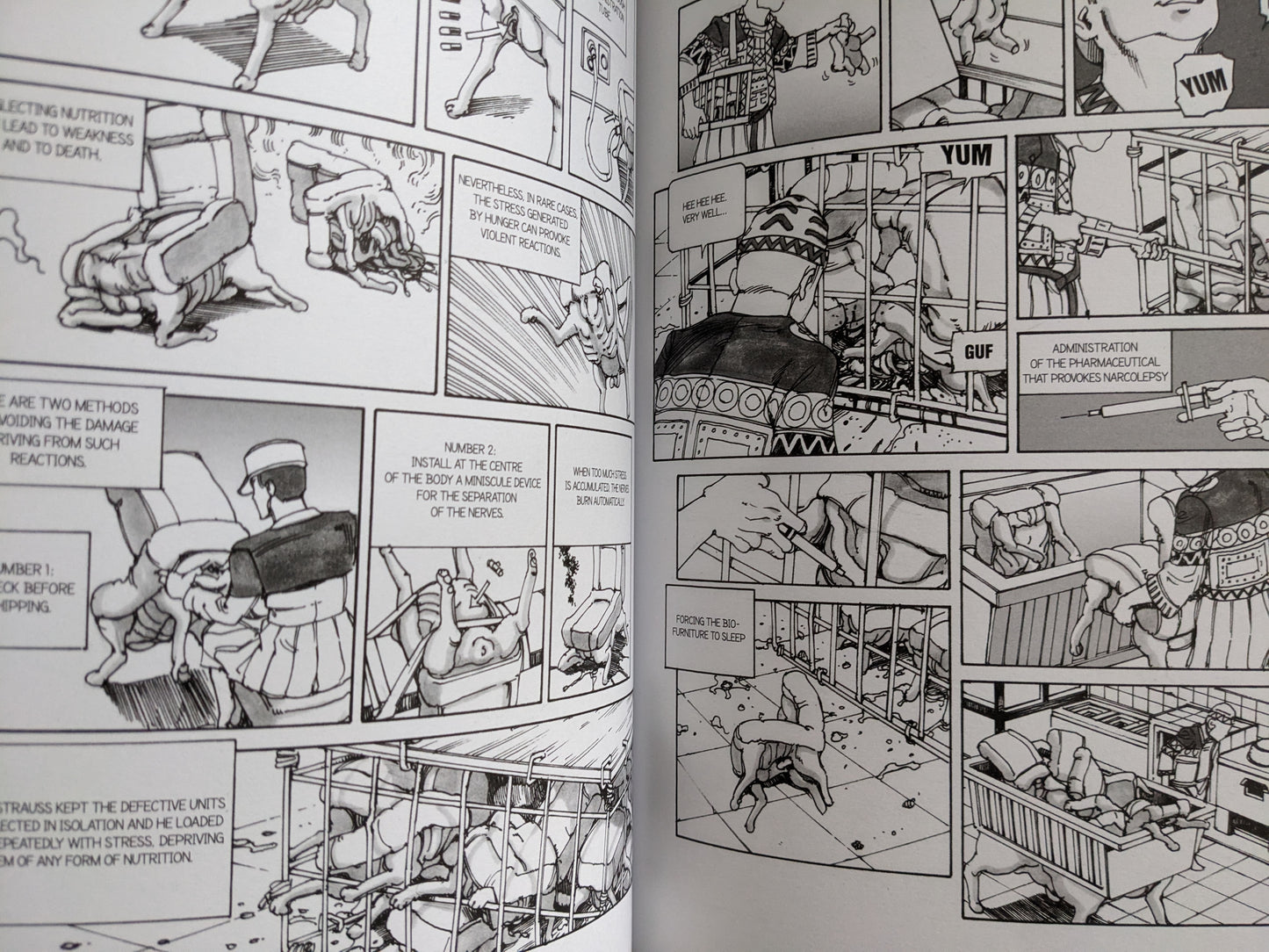 Narrative turns to scenes of pharmaceutical abuse, prosthetic bio-objects, and grotesque confinement of test subjects