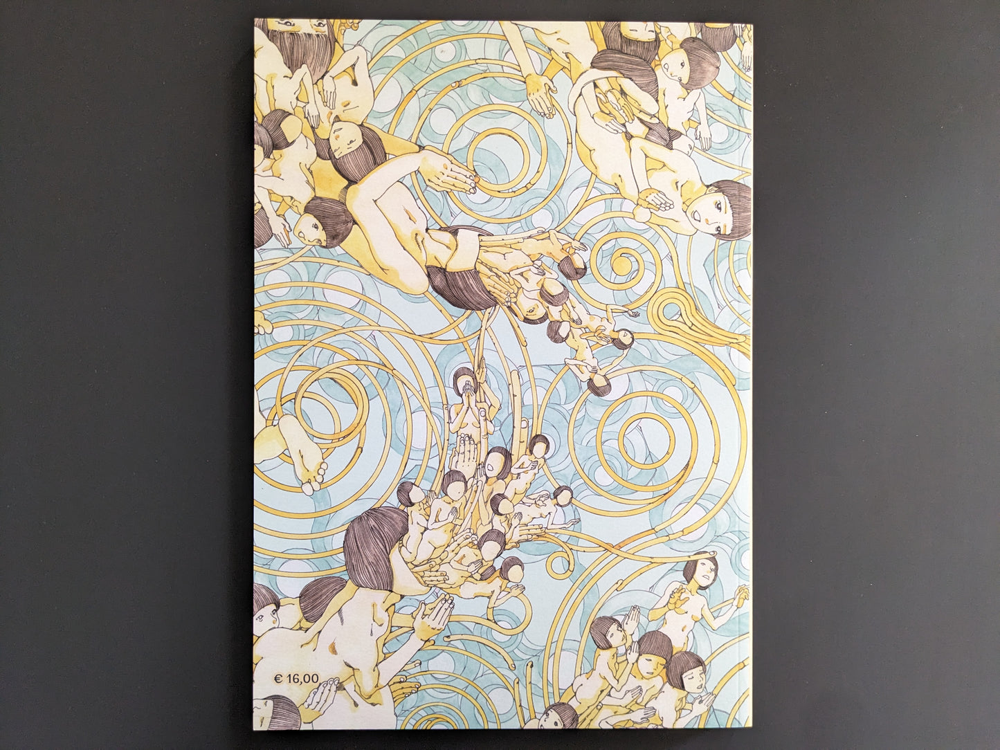 Back cover of 'Parasitic City #2' by Shintaro Kago with repeating figures and hypnotic spiral background.