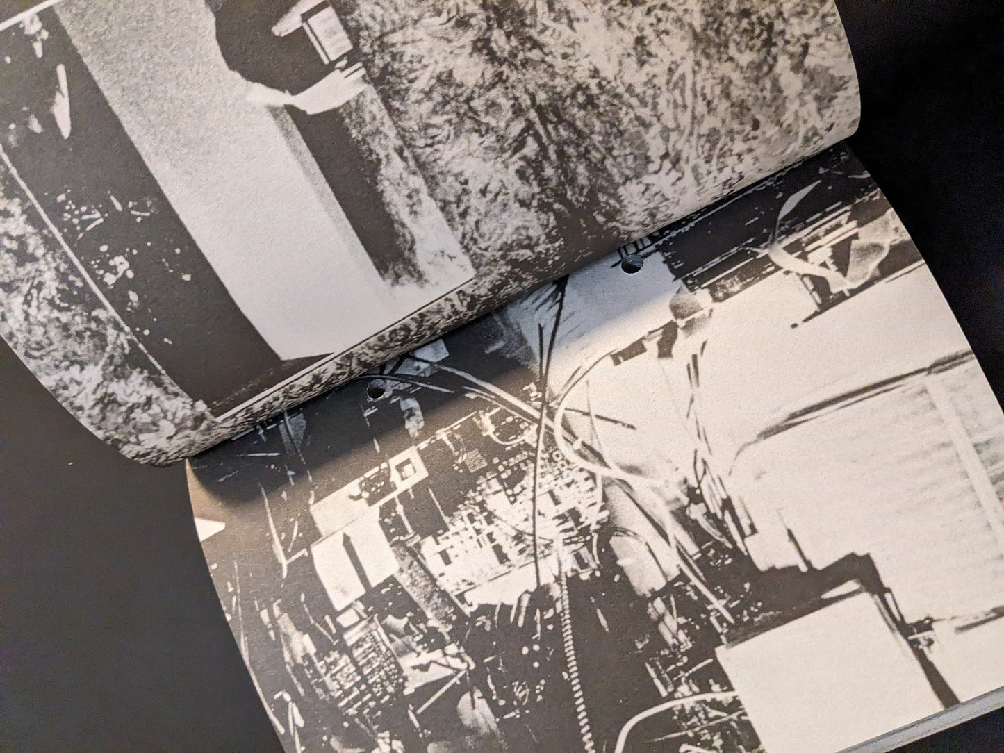 Spread showing electronic equipment and analog film setup from Pi: The Guerilla Diaries.