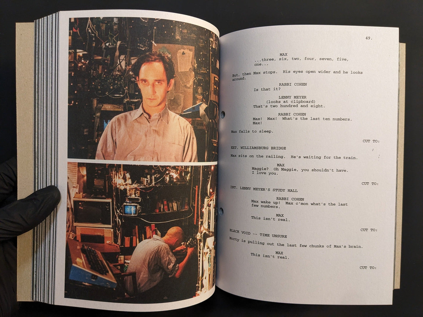 Spread from Pi: The Guerilla Diaries showing production notes and behind-the-scenes color photos.