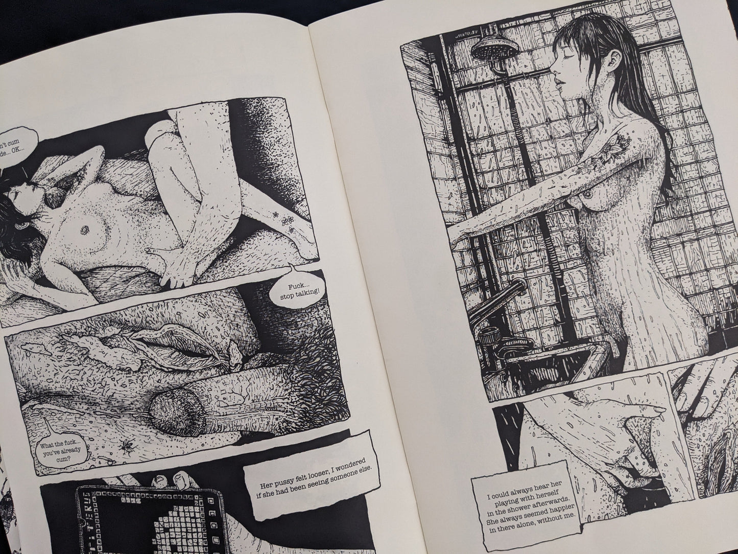Interior page of Rattling City #1 showing explicit erotic scene and detailed line art