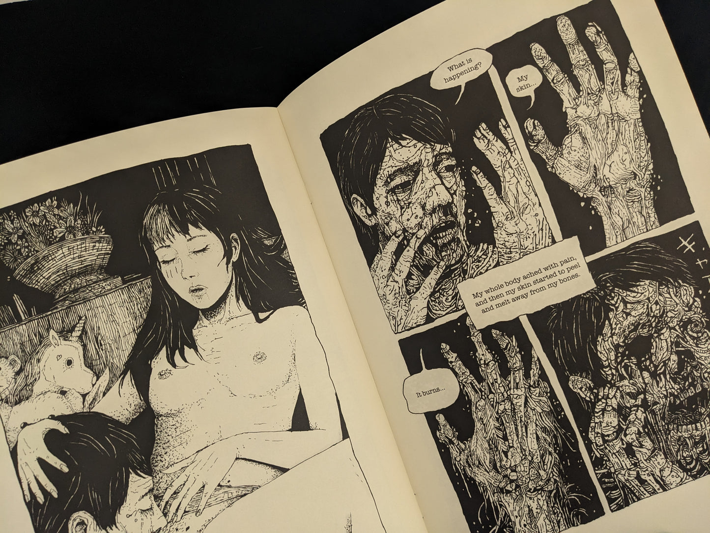 Interior page of Rattling City #1 showing horror transformation and surreal body horror scene