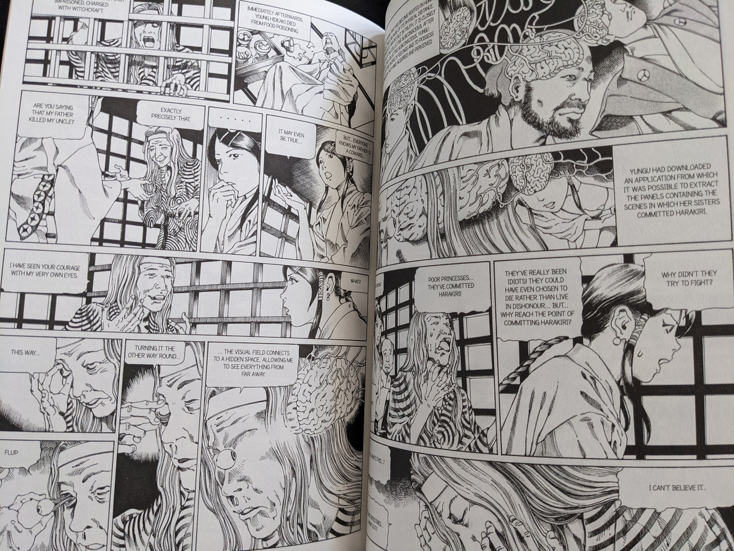 Brain extraction scene from Shintaro Kago’s manga with surreal and grotesque imagery