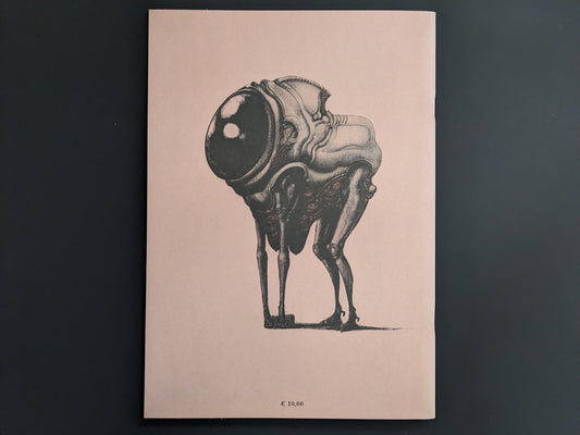 Back cover of Terrotic – Love and Terror in Postapoland by Bartosz Zaskòrski – pinkish background with a biomechanical mutant creature