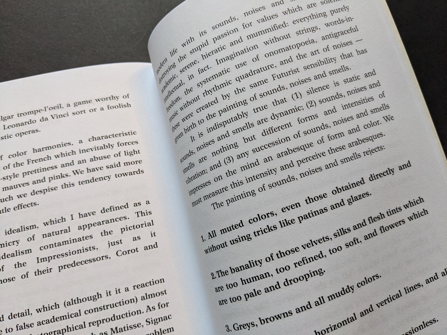 Excerpt from The Painting of Sounds, Noises and Smells discussing silence, sound, and sensory forms.