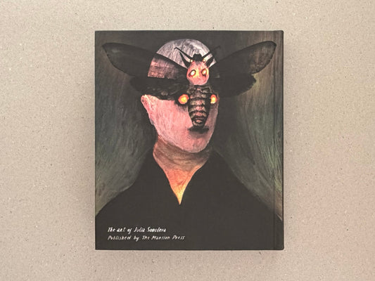 Front cover of The Fire That Drank The Shadow by Julia Soboleva, showing a painted portrait with a moth-like figure over the face.