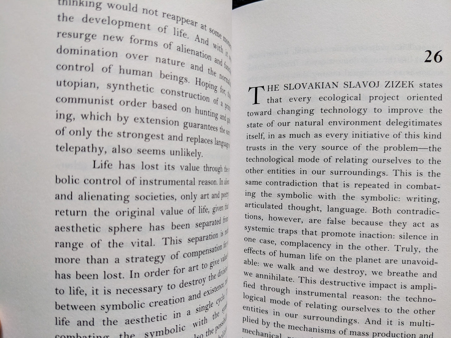 Page from the book referencing Slavoj Žižek and ecological critique of technology and symbolic language.