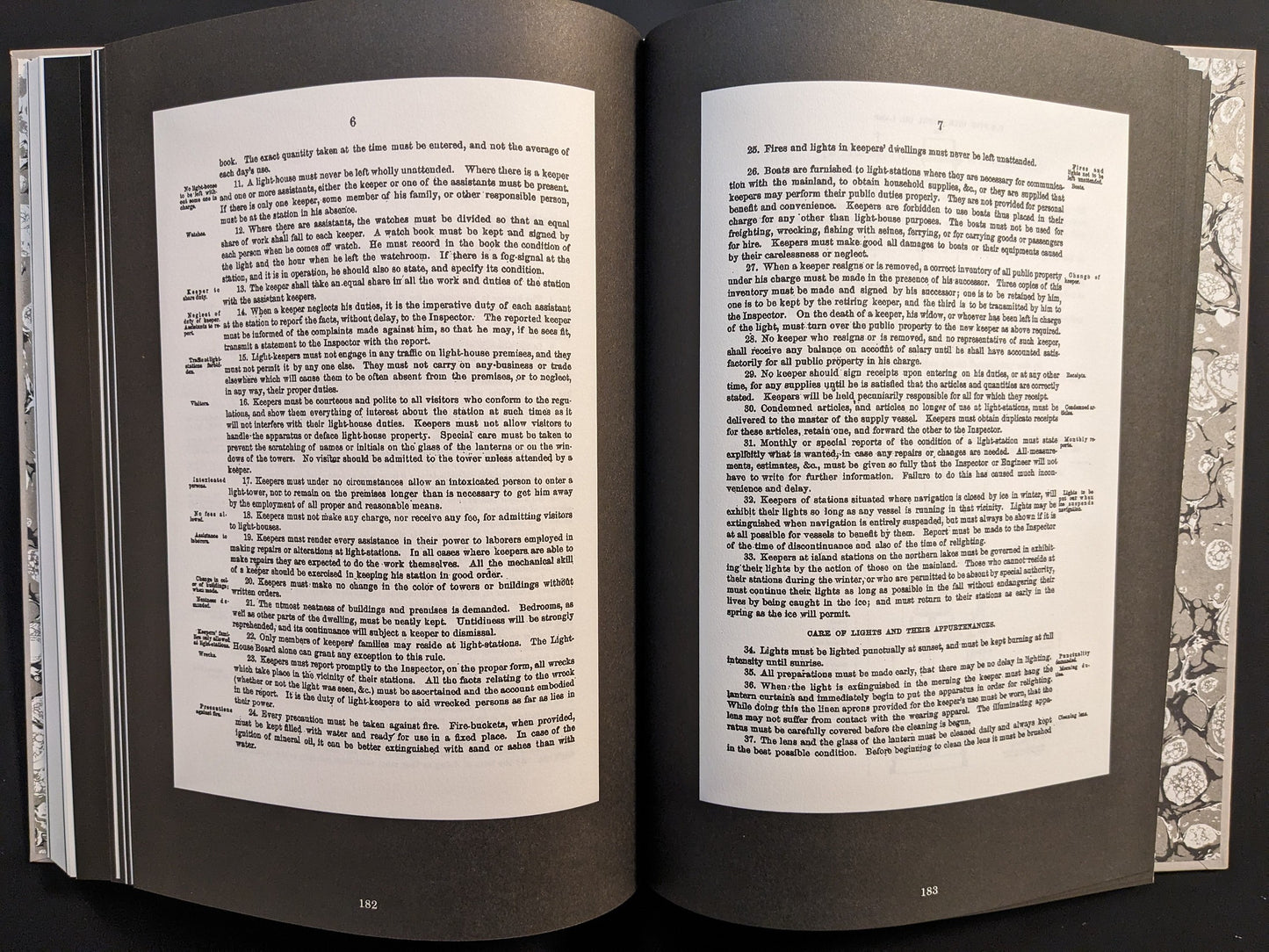 Archival facsimile pages from the 1881 Light-House Board manual included in The Lighthouse Screenplay Book.
