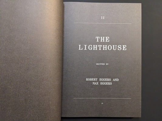 Title page of The Lighthouse Screenplay Book written by Robert and Max Eggers.