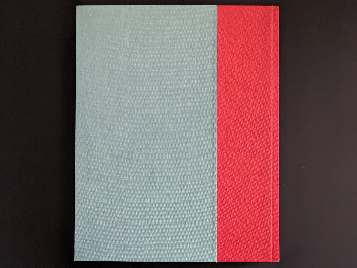 Back cover of Stephen Gill’s photobook The Pillar, cloth-bound in light blue and red