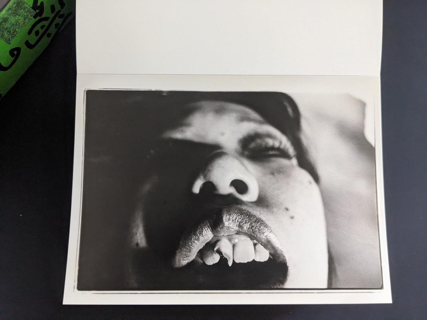Extreme close-up of a face with fangs from Nobuyoshi Araki's 'Theater of Love'