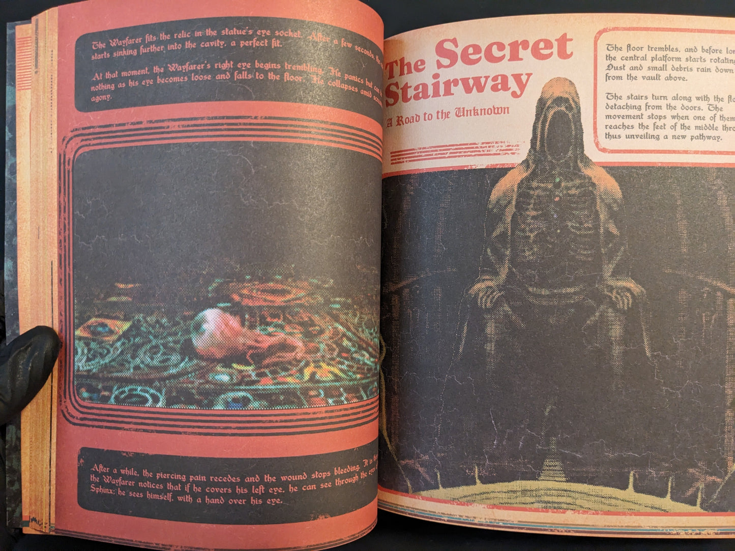 Spread from Vermis II – Mist & Mirrors featuring "The Secret Stairway", mysterious dark fantasy setting