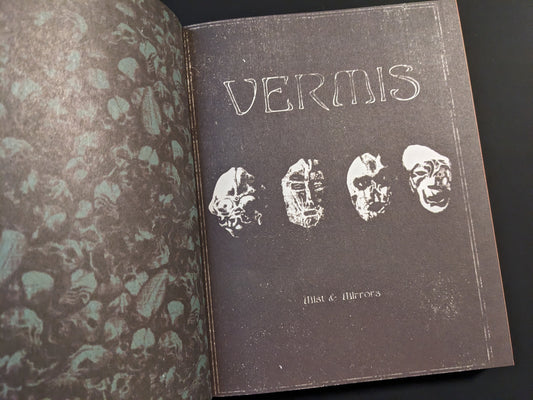 Title page of Vermis II – Mist & Mirrors, featuring skull illustrations and eerie dark fantasy design